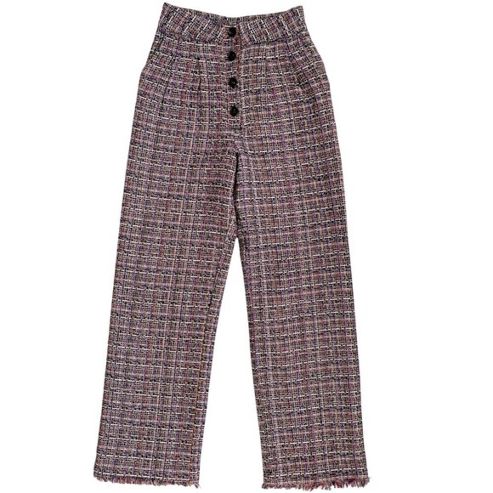 REVOLVE TULAROSA Purple Knitted Tailored Wide Leg Tweed Trousers Dark Academia